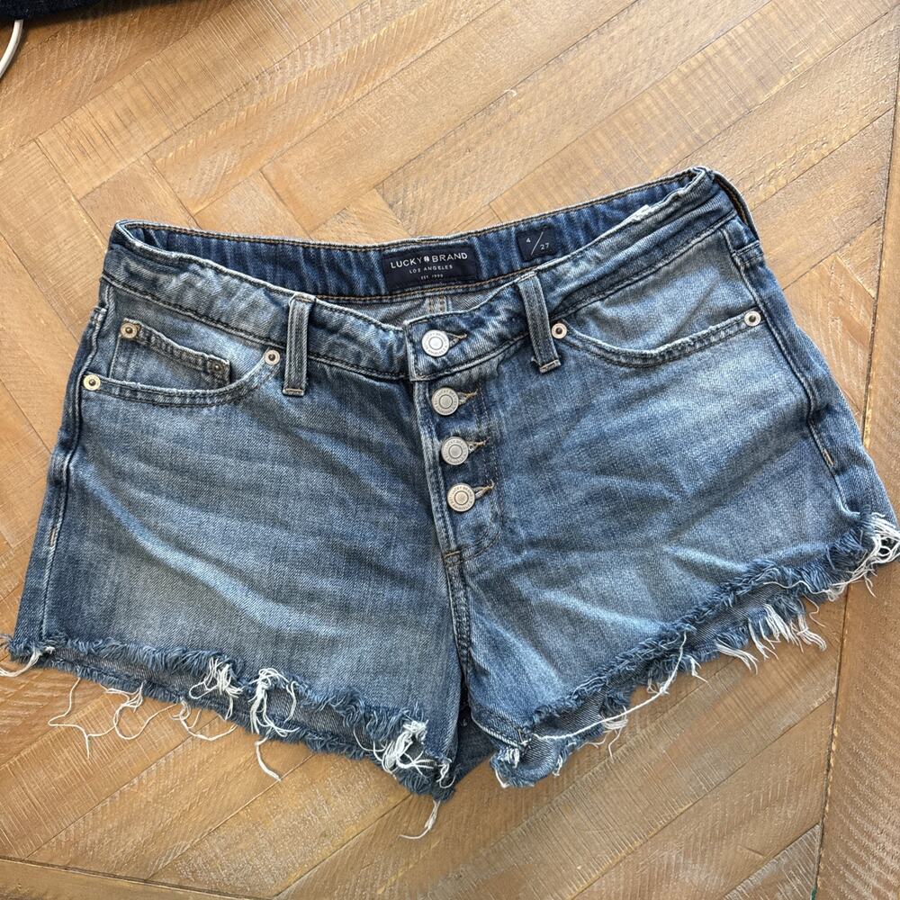 Lucky Brand Micro Mini Denim Cutoff Shorts Size 27 4 Button Fly Festival Raw Hem